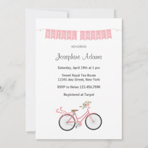 Roze bloemen fiets Bridal Shower Uitnodiging