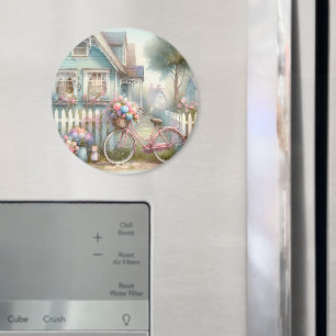 Roze Bloemen Fietsen bij Blue Cottage Gate Magneet