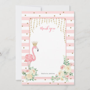 Roze Bloemen Flamingo met kroon bedankkaart Kaart