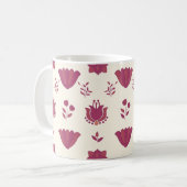 Roze Bloemen Folk Art Coffee Mok (Voorkant links)