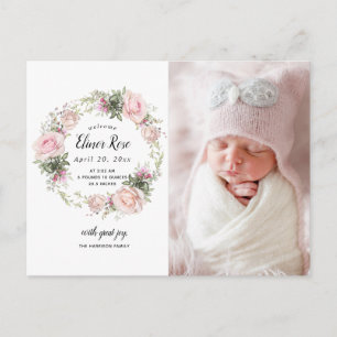 Roze Bloemen Foto Geboorteaankondiging Briefkaart