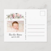 Roze Bloemen Foto Geboorteaankondiging Briefkaart (Achterkant)