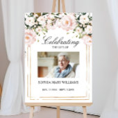 Roze Bloemen Foto Herdenking Funeral  Poster