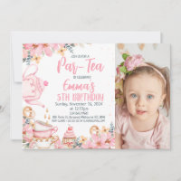 Roze Bloemen Foto Par-tea Verjaardag Uitnodiging