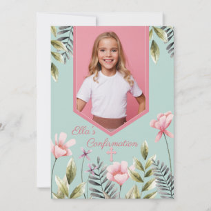 Roze bloemen Fotobevestiging Uitnodiging