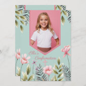 Roze Bloemen Fotobevestiging Uitnodiging (Voorkant / Achterkant)