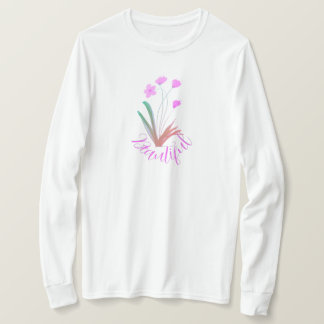 Roze Bloemen geaccentueerde lange mouw T-shirt