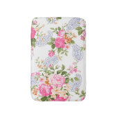 Roze bloemen gebreide bladeren badmat (Voorkant Verticaal)