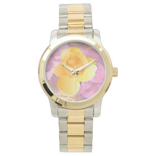 Roze Bloemen Geel Rose Two-Toned Armband horloge
