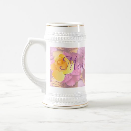 Roze bloemen Geel Roze Mam Beer Stein Bierpul (Links)