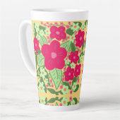 Roze bloemen gele achtergrond aluminiumwater bodem latte mok (Linkerhoek)