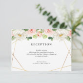 Roze Bloemen Geometrische Bruiloft Receptie Kaart (Staand voorkant)