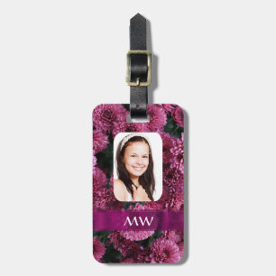 Roze bloemen gepersonaliseerde foto bagagelabel