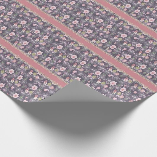 Roze Bloemen & Gestreept Faux Print Verpakking Pap Cadeaupapier (Hoek)