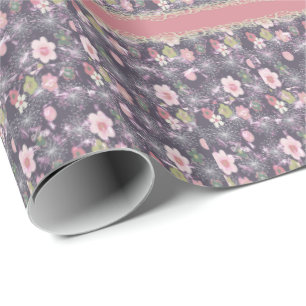 Roze Bloemen & Gestreept Faux Print Verpakking Pap Cadeaupapier