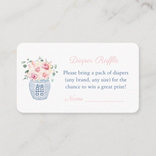 Roze Bloemen Ginger Jar Luier Raffle Baby shower Informatiekaartje (Voorkant)