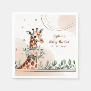 Roze Bloemen Giraffe Safari Baby shower Servet