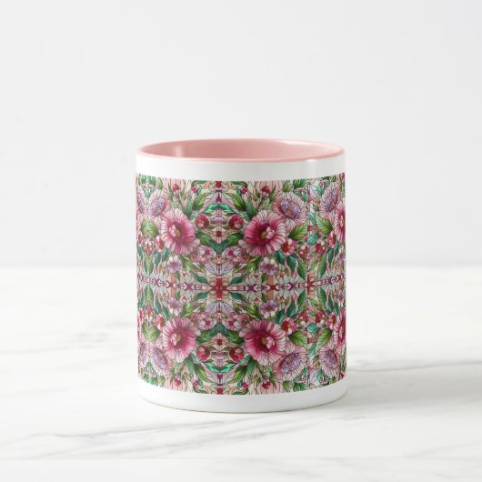 Roze Bloemen Glas in lood Design Mok (Midden)