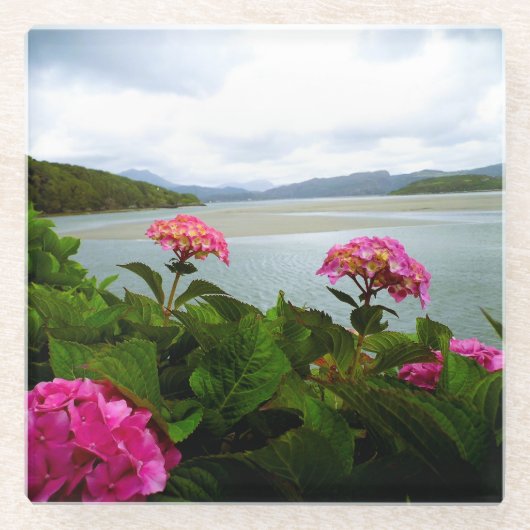 Roze bloemen glas onderzetter (Voorkant)