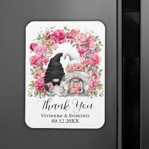 Roze Bloemen Gnoom bruiloft Dank u kaart Magneet