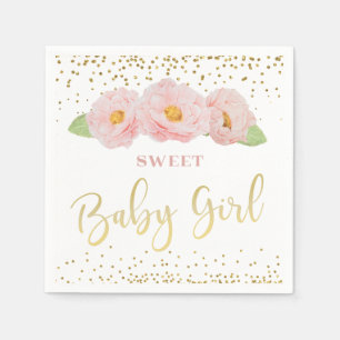 Roze bloemen Gold Confetti Sweet Baby Girl Shower Servet