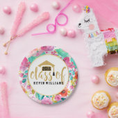 Roze bloemen & Gold Glitter Text Class of 2016 Papieren Bordje (Feest)