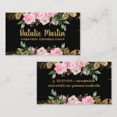Roze bloemen | Golden Floral Pattern Visitekaartje (Voorkant / Achterkant)
