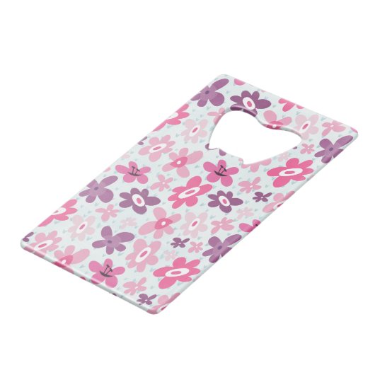 Roze bloemen gooien flinke patroonbruiloft uit kredietkaart flessenopener (Achterkant Gekanteld)