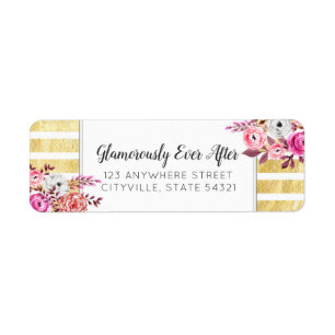Roze Bloemen & Goud Glam Waterverf Retouradres Etiket