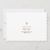 Roze Bloemen Goud Meisje Foto Doop Kaart (Achterkant)