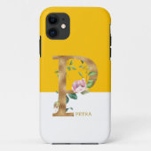 Roze bloemen goud monogram letter P Case-Mate iPhone Case (Achterkant)