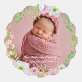 Roze Bloemen Gouden Brief "B" Monogram Geboorte St Ornament Kaart (Achterkant)