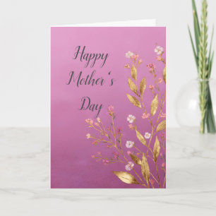 Roze Bloemen & Gouden Folie Trim Moederdag Kaart