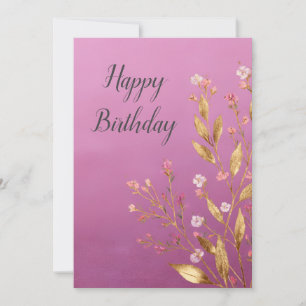 Roze Bloemen & Gouden Folie Trim Verjaardag Kaart