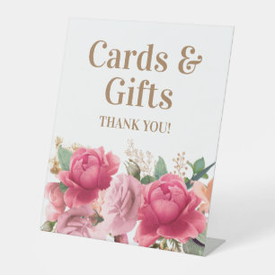 Roze Bloemen Gouden Glitter Kaarten Cadeaus Bedank Reclamebord Met Voetstuk