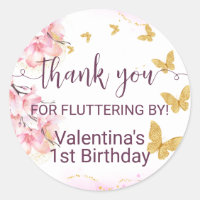 Roze Bloemen Gouden Vlinders Script Dank u