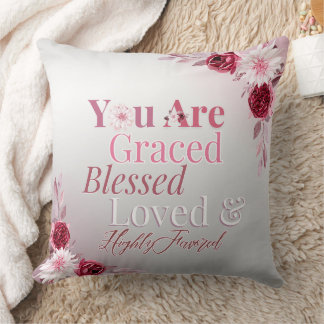 Roze Bloemen Graced Blessed Favored Inspirerend Kussen