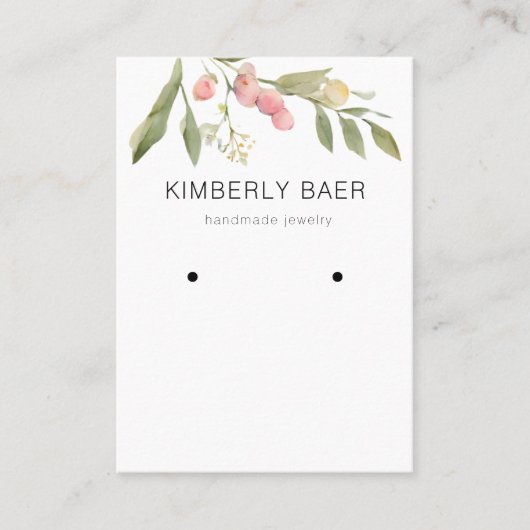 Roze Bloemen Greenery Goud Wit Oorbel Display Visitekaartje (Voorkant)