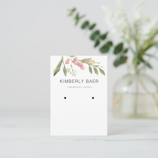 Roze Bloemen Greenery Goud Wit Oorbel Display Visitekaartje (Staand voorkant)