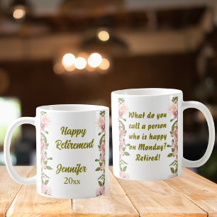 Roze Bloemen Greenery Happy Retirement grappige ge Koffiemok
