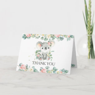 Roze Bloemen Greenery Schattige Koala Meisje Baby  Bedankkaart
