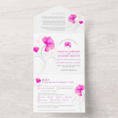 Roze bloemen grijze waterverf bruiloft all in one uitnodiging (Binnen)