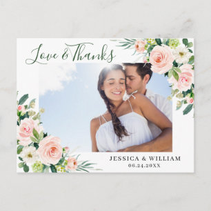 Roze bloemen groen bloemstuk dankjewel briefkaart