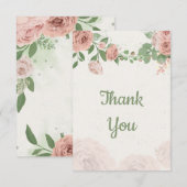 roze bloemen groen botanisch bedankkaart (Voorkant / Achterkant)