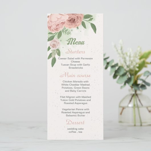 roze bloemen groen botanisch menu (Staand voorkant)