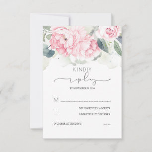 Roze Bloemen Groen Splashes Bruiloft RSVP Kaartje