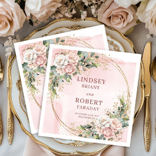 Roze Bloemen Groene Beplanting met Gouden Glitters Servet
