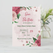 Roze Bloemen Groene bladeren Botanisch Save The Date (Staand voorkant)