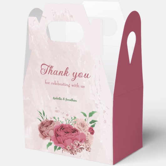 Roze bloemen Groene bladeren bruiloft Bedankdoosjes (Open)