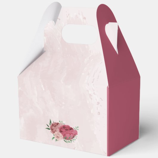 Roze bloemen Groene bladeren bruiloft Bedankdoosjes (Achterkant)